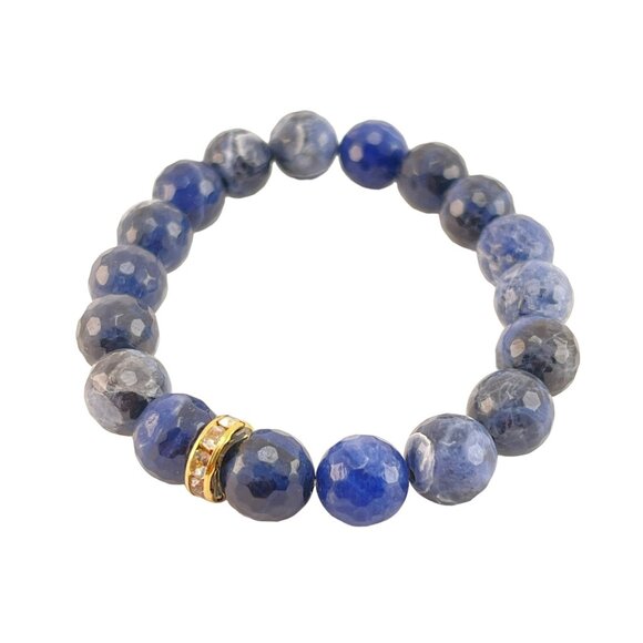 Sisco Berluti Sodalite Stretch Bracelet Facited Stones with Rhinestone Accent - Picture 9 of 9